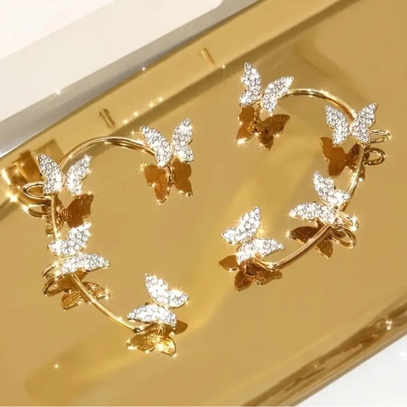CZ Diamond Butterfly Gold Plated Ear Cuff Earrings Climbers LAST PAIR - Picture 7 of 12